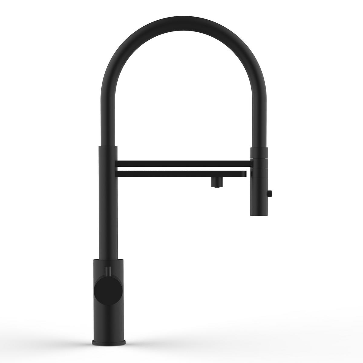 5-WEGE-KÜCHENARMATUR, Edelstahl Massiv aus Chirurgenstahl, PVD Schwarz Matt, 2-Strahl-Brause - Schwarz, Metall (33/52.5/33cm) - VIZIO