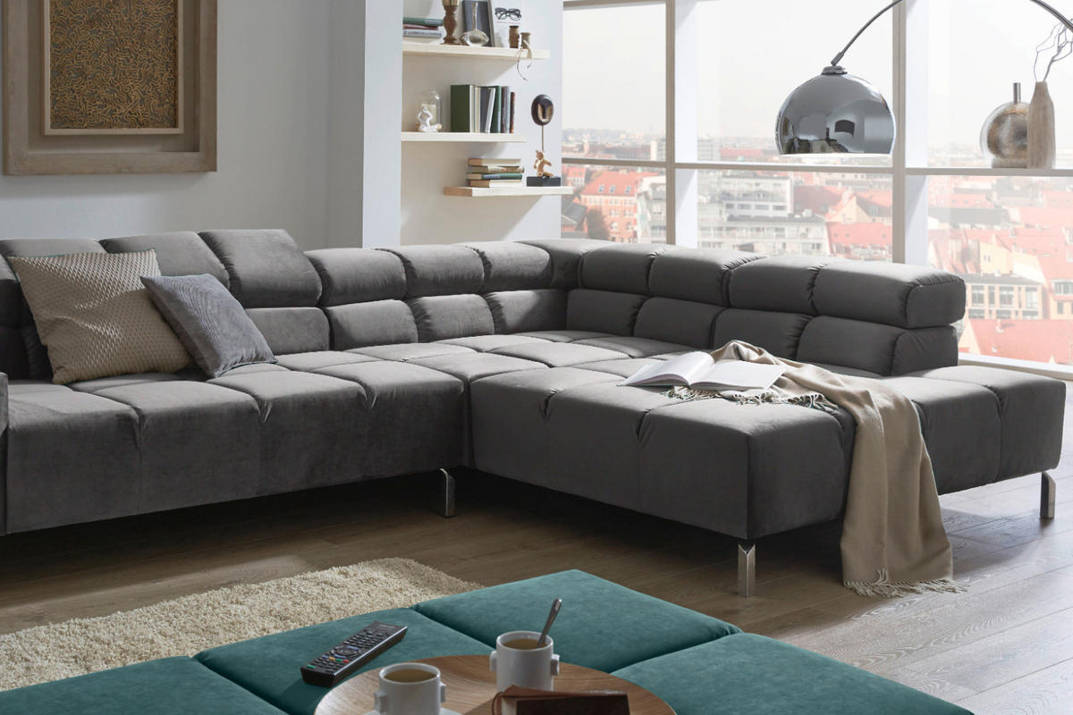 ECKSOFA NELSON Grau Velvet - Silberfarben/Grau, Textil (321/216cm) - KAWOLA