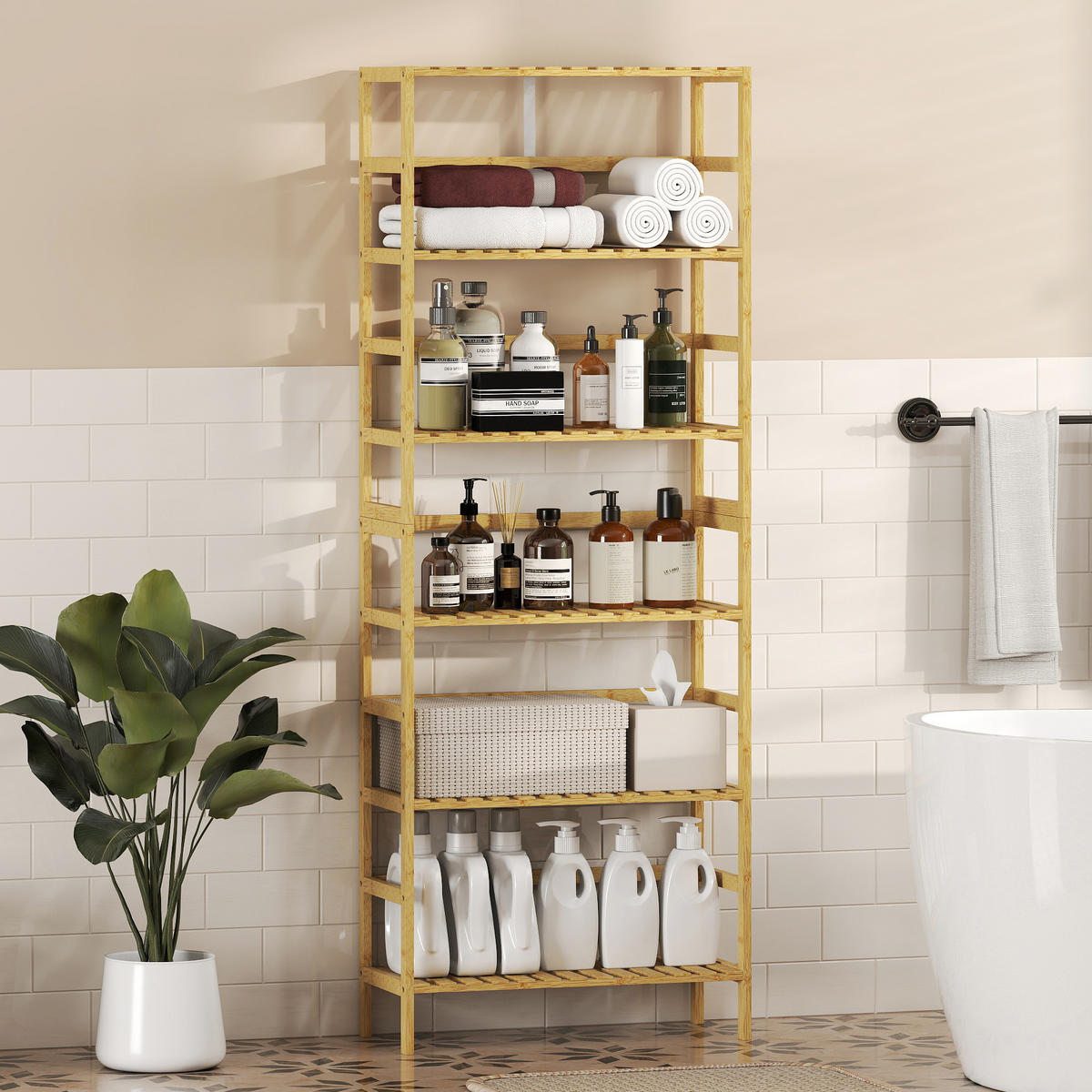 STANDREGAL Bambus Naturholz - Naturfarben, Holz/Bambusholz (26/161/60cm) - HOMCOM