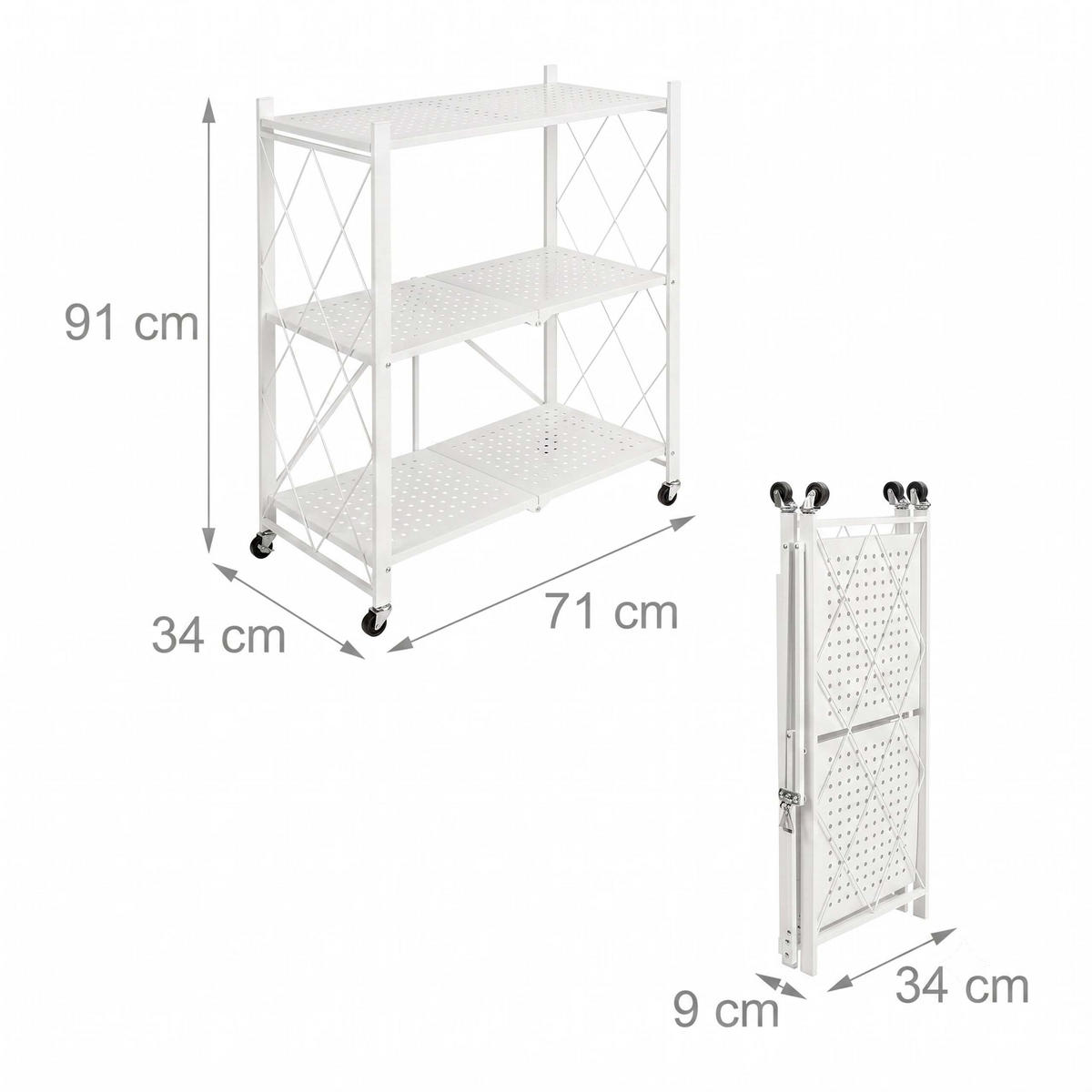REGÁL Biely skladací 3 police - biela, kov/plast (71/91/34cm) - Relaxdays