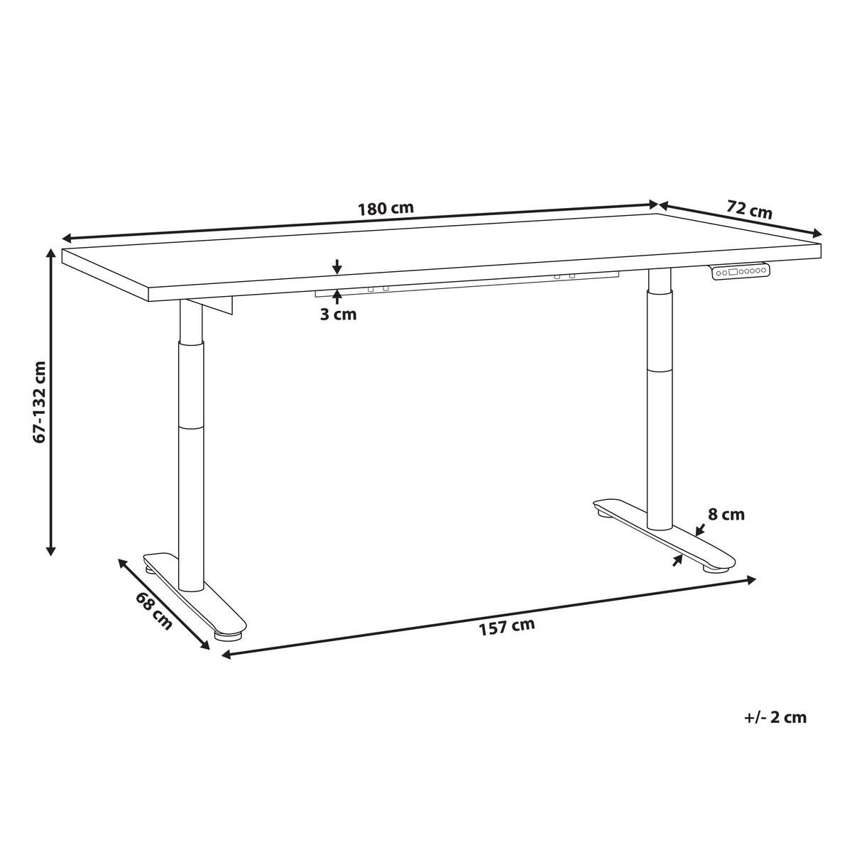SCHREIBTISCH elektrisch höhenverstellbar 180/72 cm Schwarz/Hellbraun Destinas - Hellbraun/Schwarz, Holzwerkstoff/Metall (72/180/67cm) - Beliani