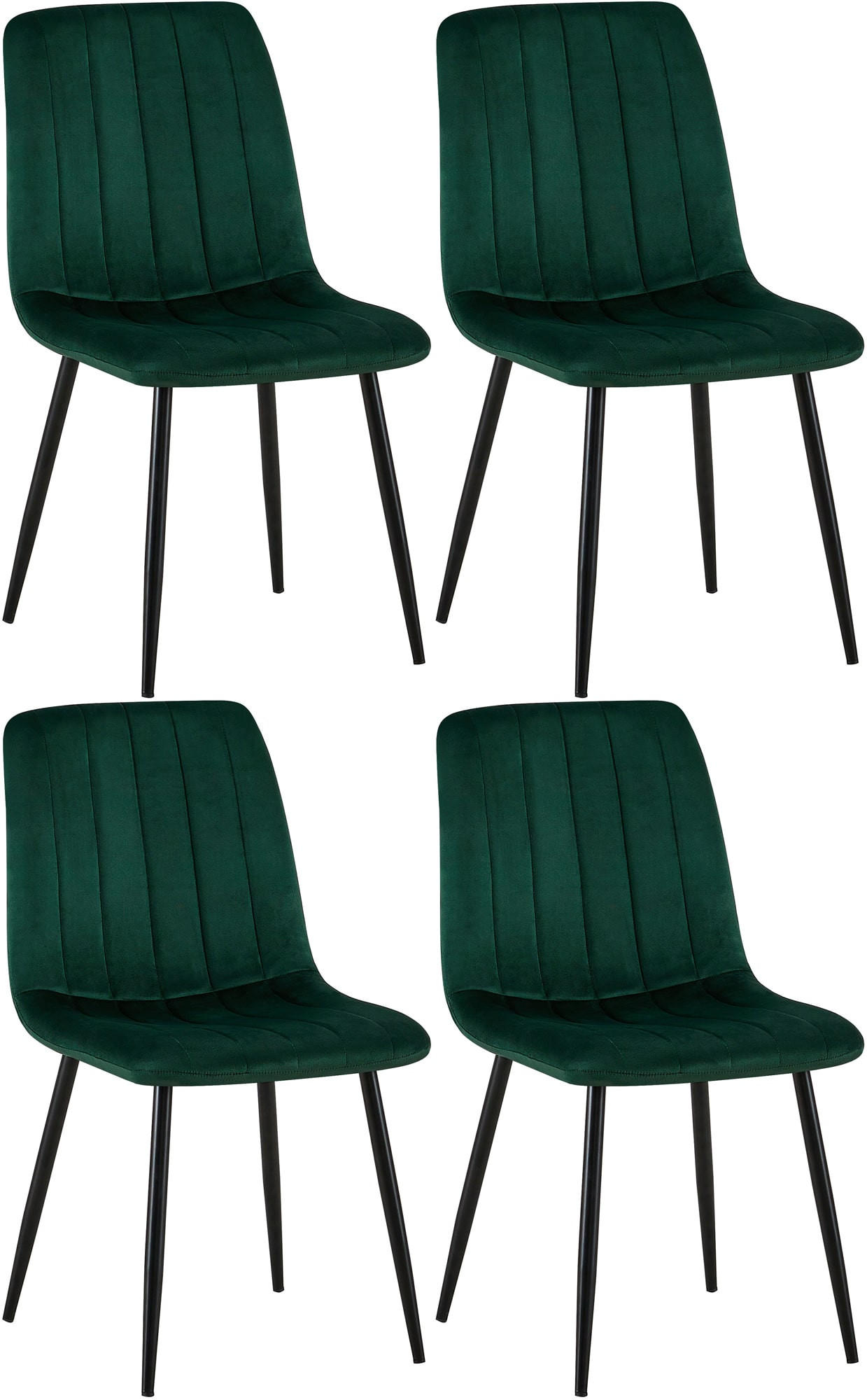 STUHL 4er Set Samt Grün - Schwarz/Grün, Textil/Metall (45/88/53cm) - CLP