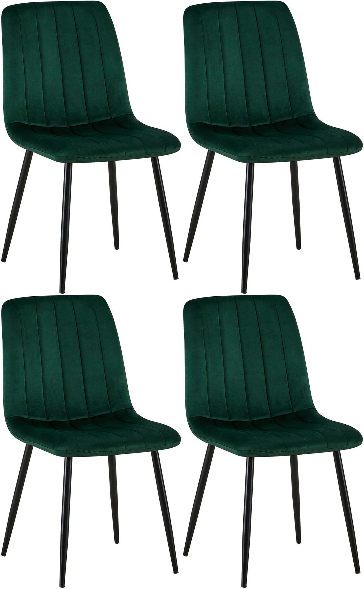 STUHL 4er Set Samt Grün - Schwarz/Grün, Textil/Metall (45/88/53cm) - CLP
