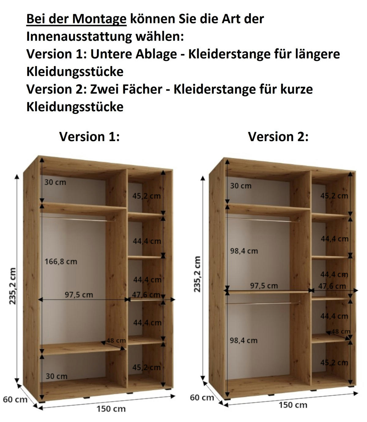 SCHWEBETÜRENSCHRANK 235,2/150/60 3-türig - Schwarz/Weiß, Holz/Metall (150/235/60cm) - Abiks Möbel