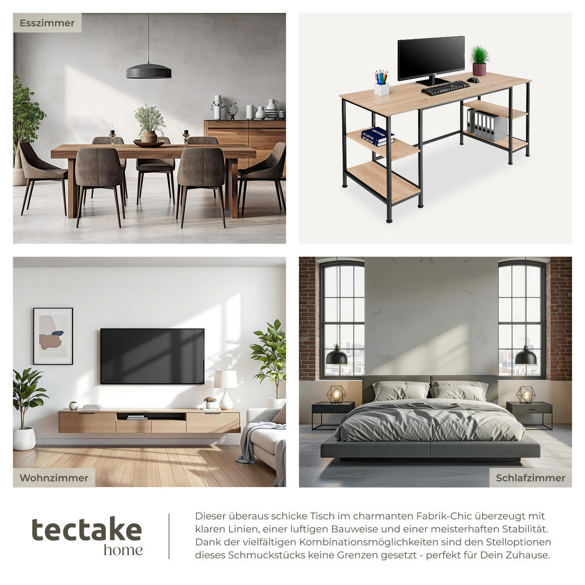 COMPUTER-SCHREIBTISCH Stoke,137 x 55 x 75 cm,Industrial Holz hell, Eiche Sonoma - Naturfarben, Holz (137/55/75cm) - tectake