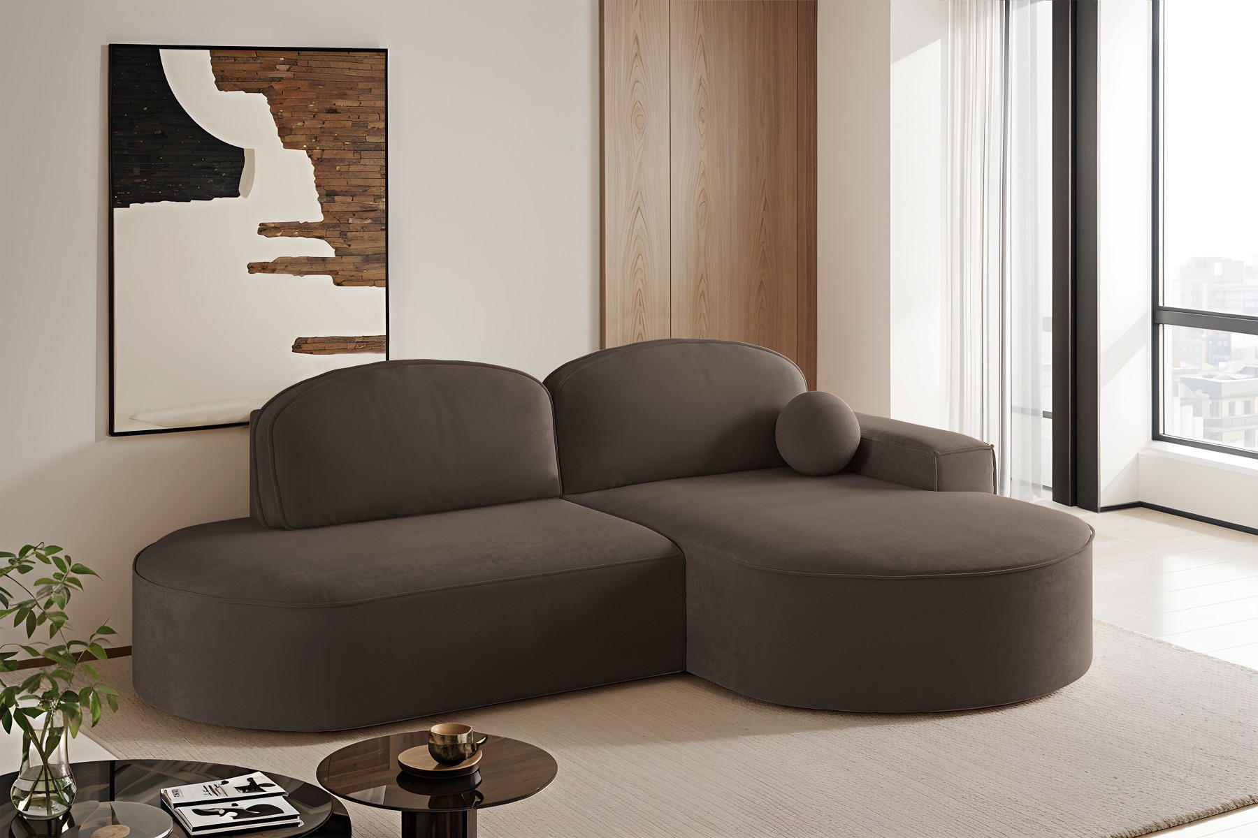 ECKSOFA mit Schlaffunktion und Bettkasten Modena Runden stoff Salvador Dunkelbraun Rechts - Dunkelbraun, Holz/Textil (278/179cm) - Kaiser Möbel