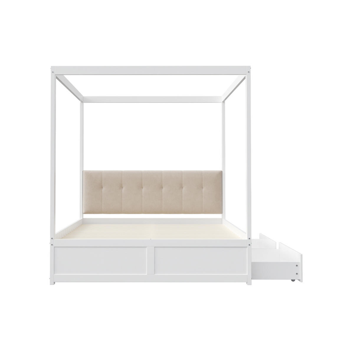 BETT 140/200 cm in Weiß mit Zeltdesign, 2 Schubladen und gepolsterter Rückenlehne - Weiß, Holz (140/200cm) - Flora Grace