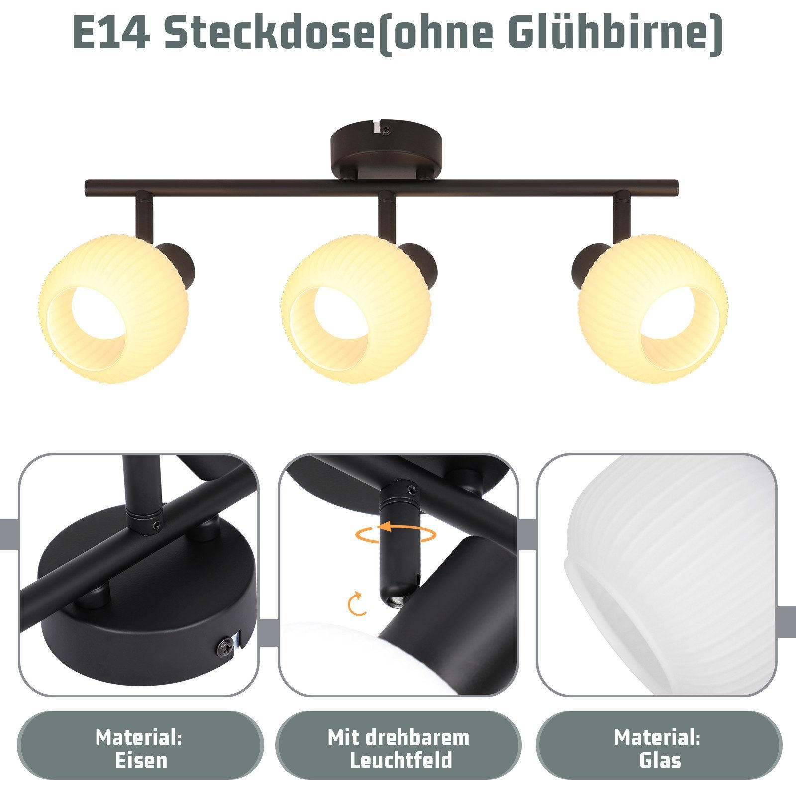 Thumbnail - ZMH Deckenstrahler, Schwarz, Metall, Vintage, 10x16.5x42.5 cm, Lampen & Leuchten, Innenbeleuchtung, Spots & Strahler, De...