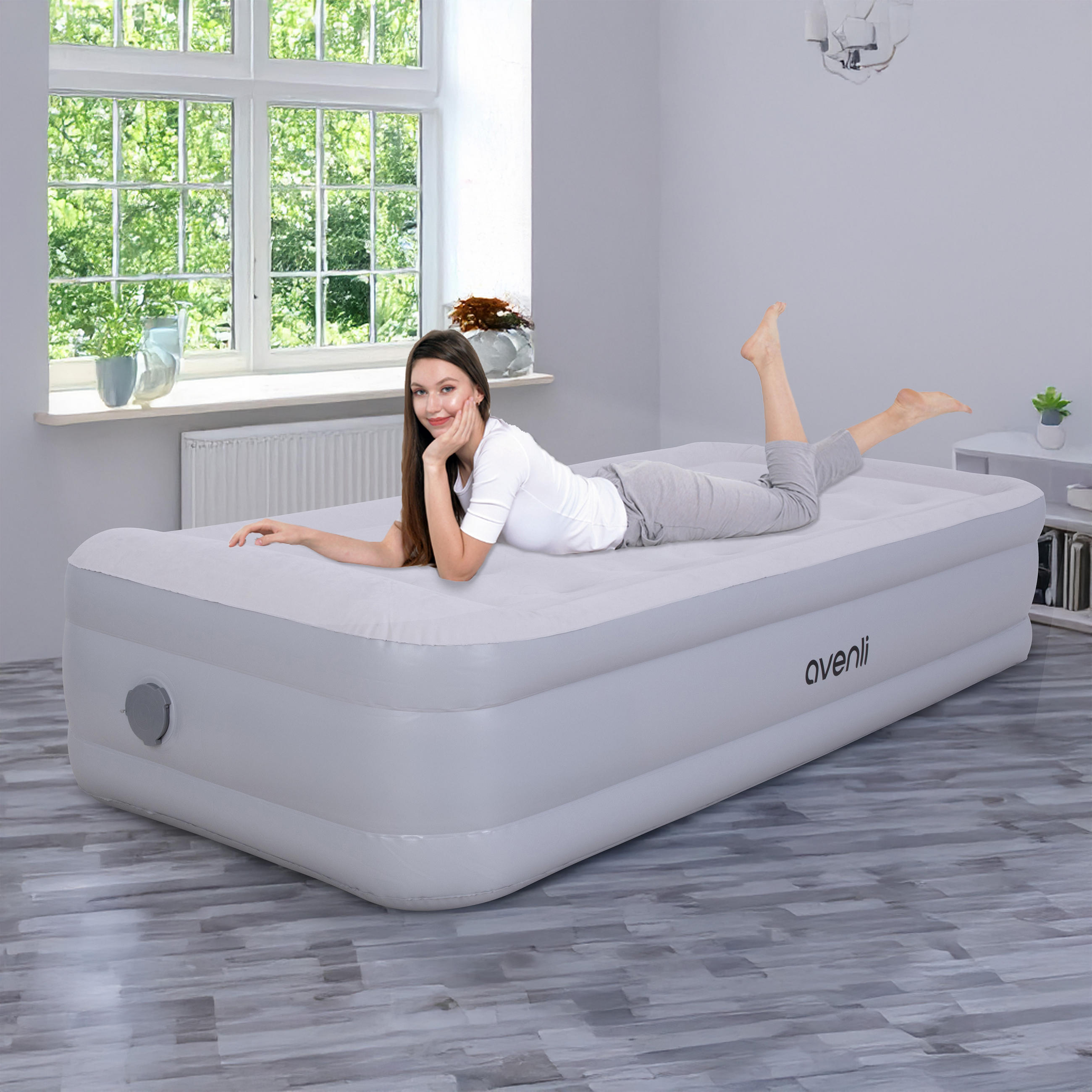 LUFTBETT Luftmatratze selbstaufblasend 196 x 97 x 47 cm mit abnehmbarer Pumpe - Grau, Kunststoff (97/196cm) - Avenli