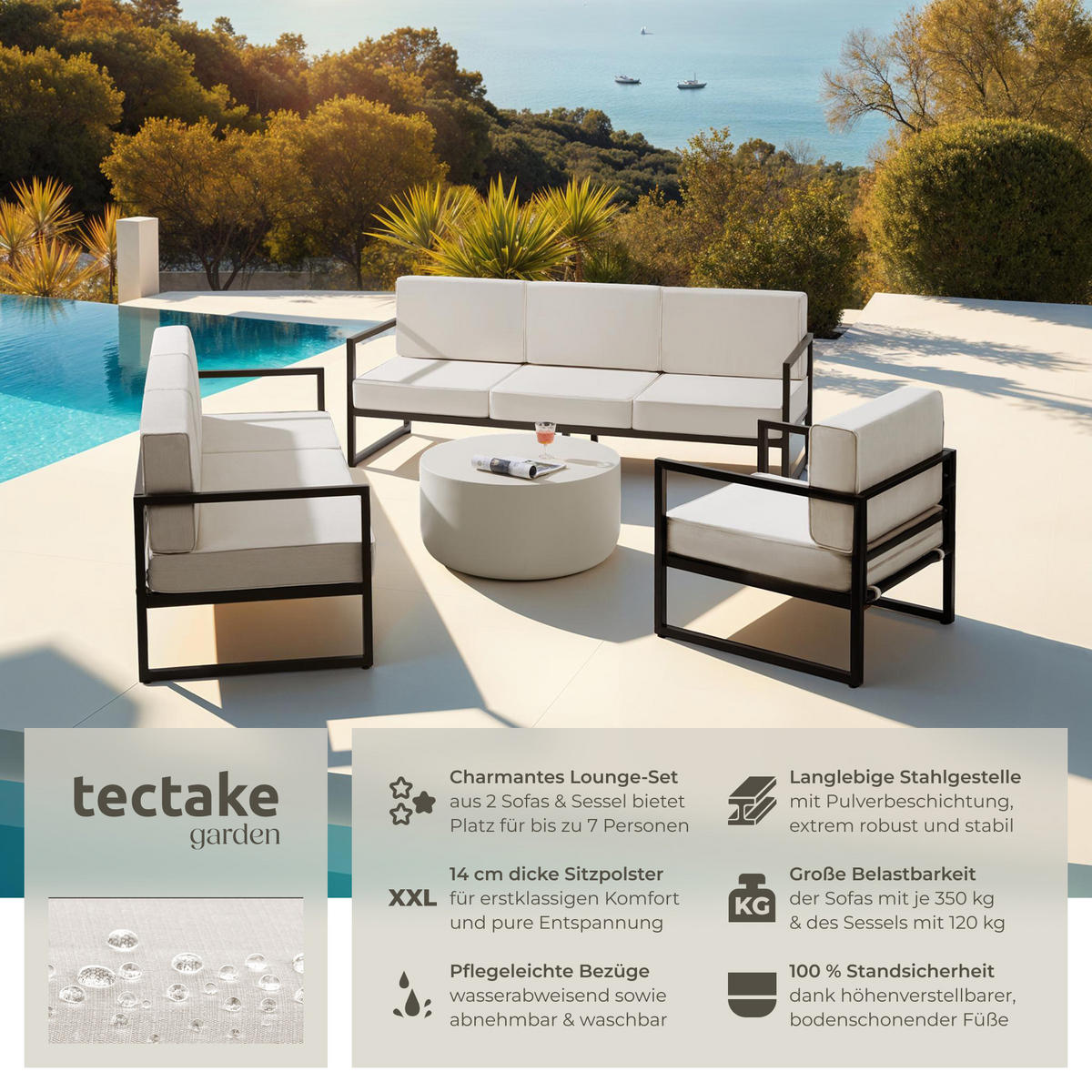 GARTEN-LOUNGESET Comosa,höhenverstellbare Füße,braun/beige - Beige/Braun, Kunststoff - tectake