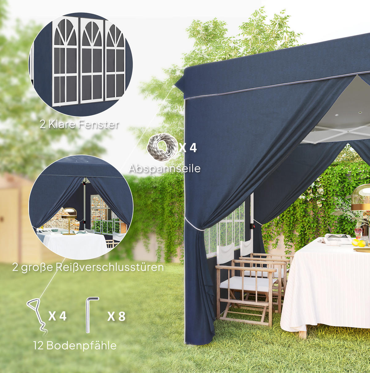 PAVILLONS aus Polyester 248x248x270 cm in Blau mit Pop-up-Mechanismus - Blau, Textil (248/270/248cm) - Modfu