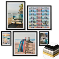 WANDBILDER 5er-Set - 50x50 cm & 20x30 cm & 40x60 cm Schwarzer Rahmen - Sonnenuntergang in Miami - Schwarz, Kunststoff (40/60cm) - ArtPrintCave