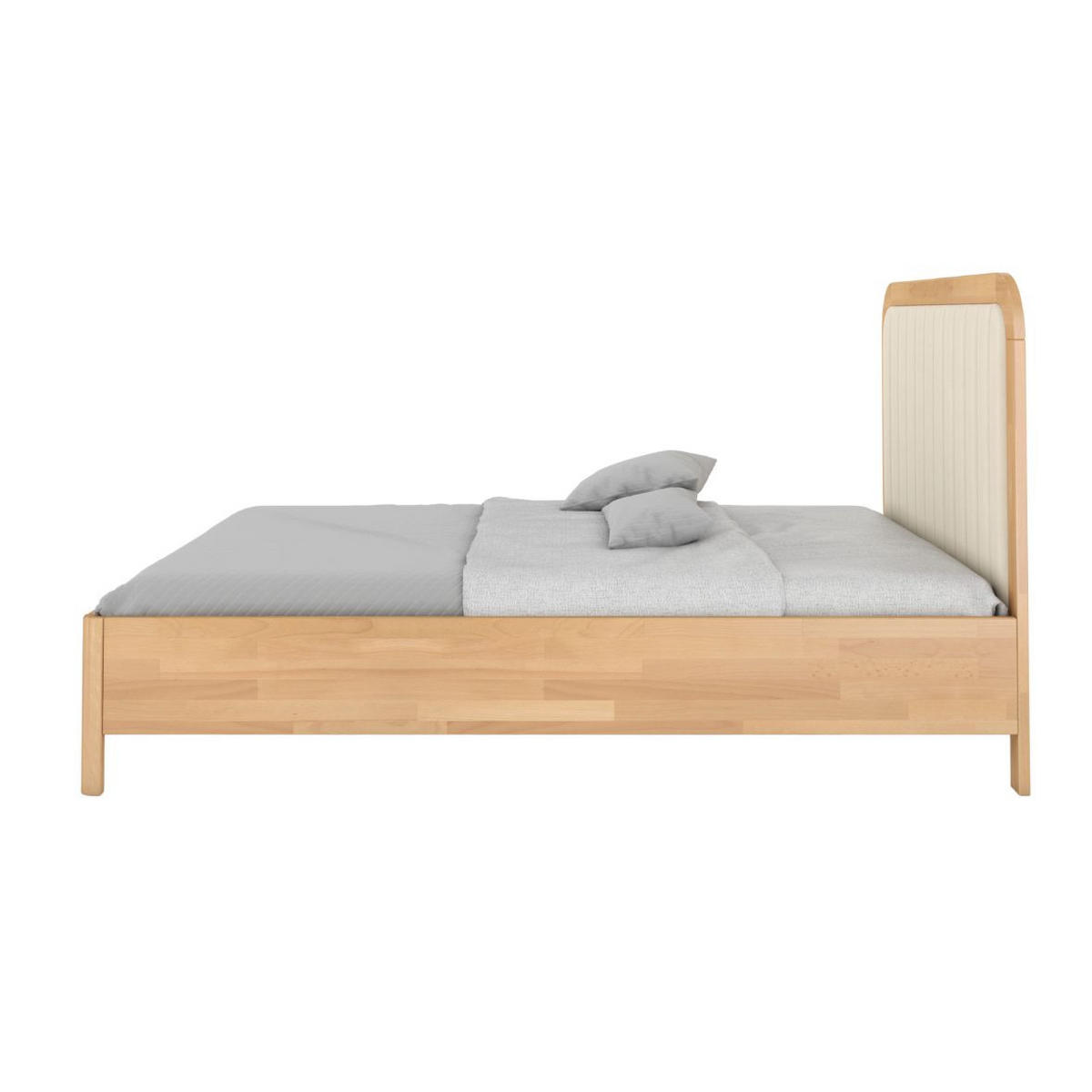 MASSIVHOLZBETT Modena, gepolstertes Kopfteil, Buche - lackiert, Naturfarben/Ecru, 160x200 - Ecru/Buchefarben, Holz/Buchenholz (160/200cm) - Visby