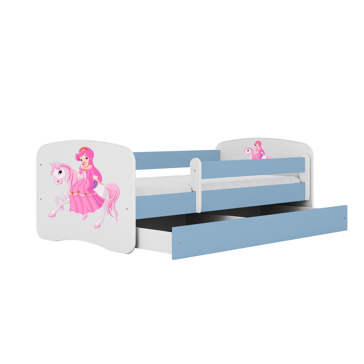 KINDERBETT Prinzessin zu Pferd mit Schublade und Matratze 160/80 - Blau, Holzwerkstoff (80/160cm) - RAUMHIRSCH FURNITURE