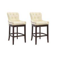 BARHOCKER 2er Set Echtleder creme - Creme, Leder/Holz (55/109/57cm) - CLP