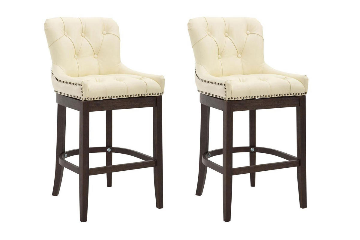 BARHOCKER 2er Set Echtleder creme - Creme, Leder/Holz (55/109/57cm) - CLP