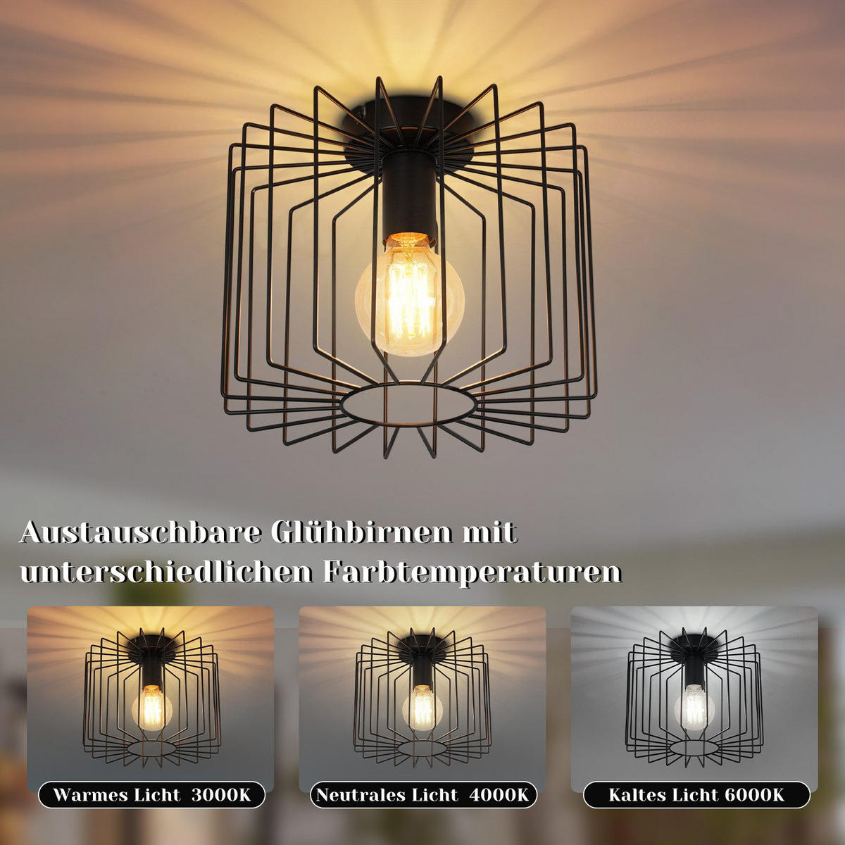 DECKENLEUCHTE Marez 27/27/22.5 cm - Schwarz, Metall (27/27/22.5cm) - Nettlife