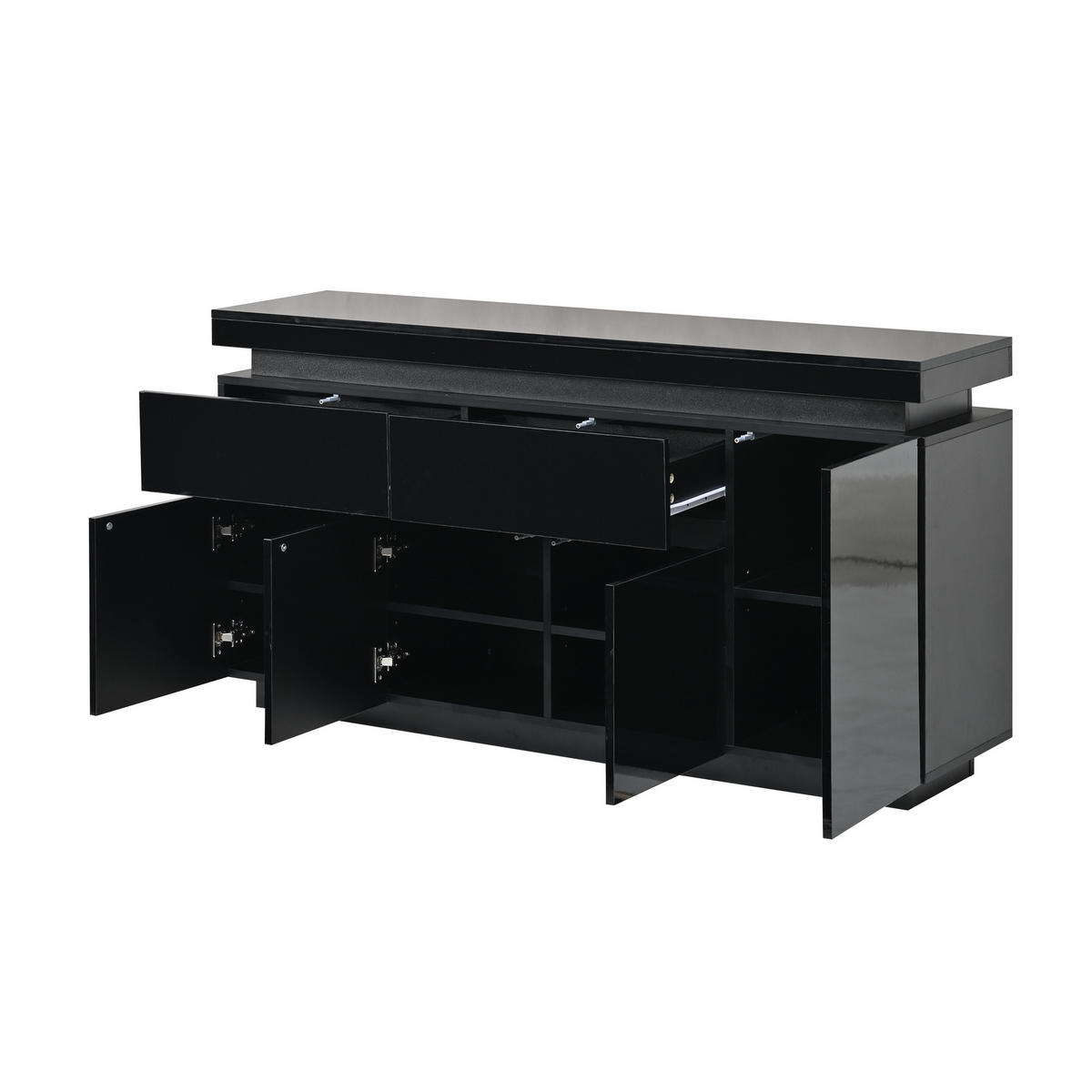 SIDEBOARD DE-37813 mit LED-Beleuchtung und 4 Türen Schwarz - Schwarz, Holzwerkstoff (140/72.5/35cm) - ComfortXL