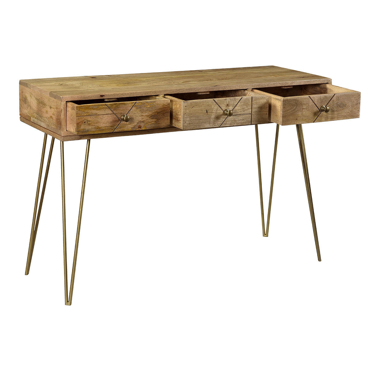 KONSOLE Graviert Mangoholz Vergoldetes Metall L120 LINIUM - Naturfarben, Holz (120/38/76cm) - Miliboo