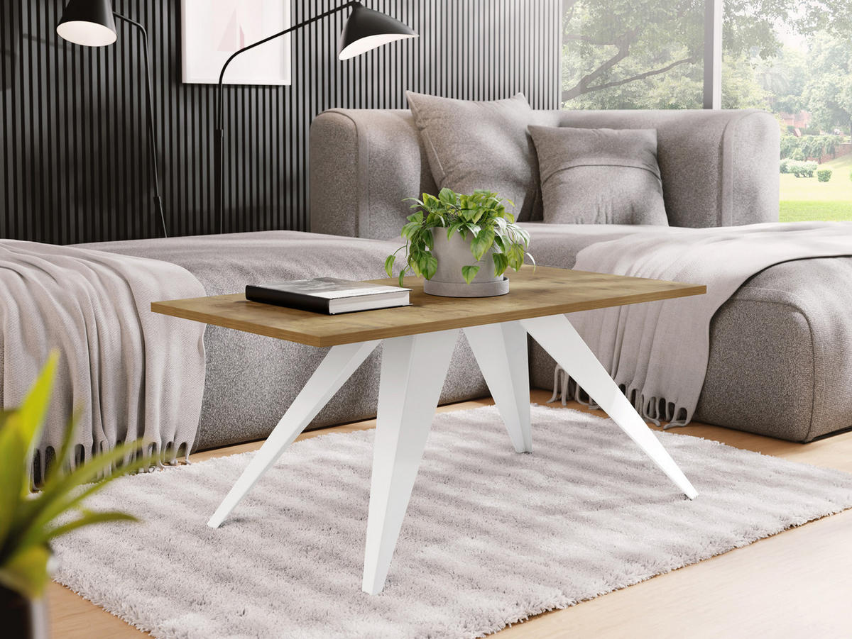 ESSTISCH Vance rechteckig, Lancelot Eiche 120/60/48 cm - Eichefarben/Weiß, Holzwerkstoff/Metall (60/120/48cm) - WFL GROUP