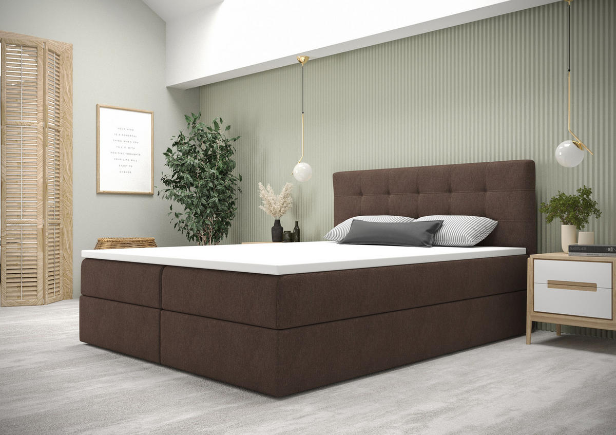 BOXBETT FADO 2 200x200, mit Matratze H3 und Topper, Cosmic 800 - Dunkelbraun, Holz/Kunststoff (200/200cm) - Bedante