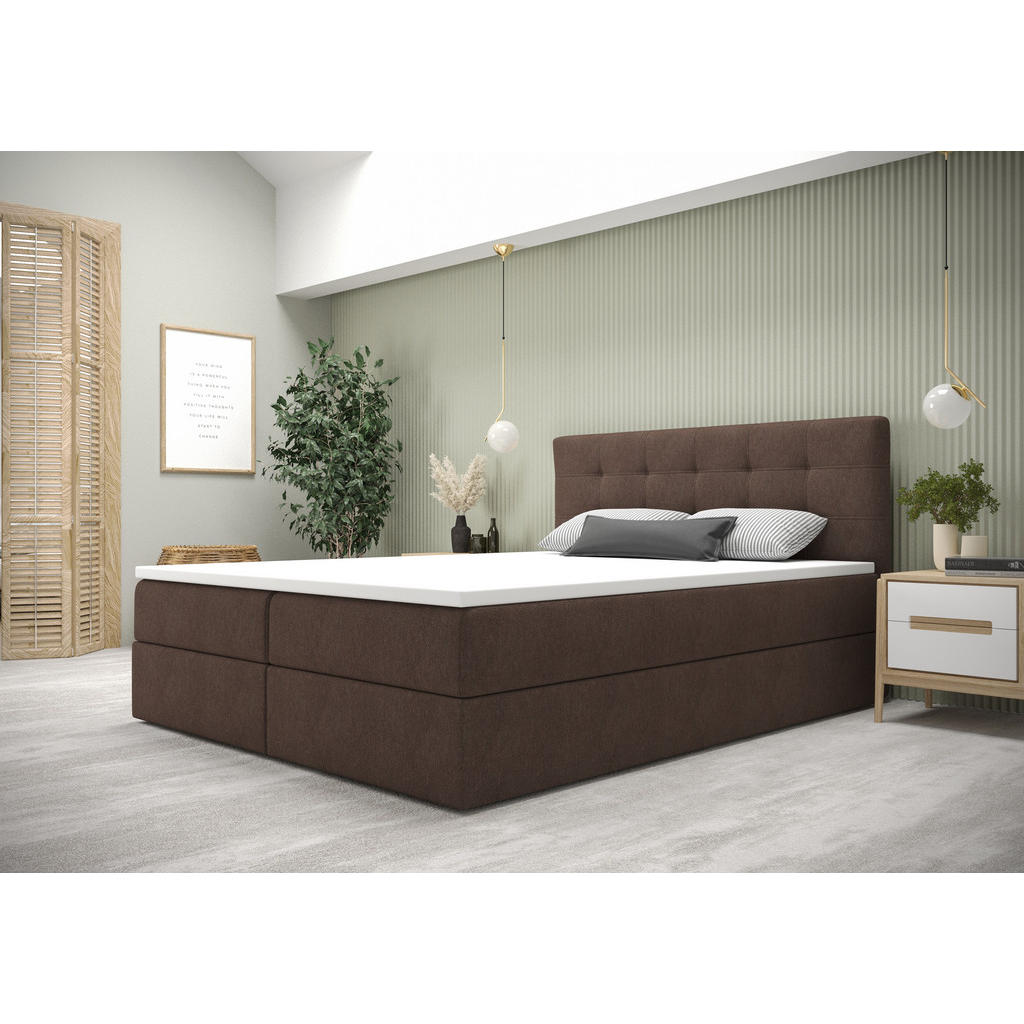 Thumbnail - Bedante Boxbett, Dunkelbraun, Textil, Höhe ca. 19 cm, 140x200 cm, Oeko-Tex® Standard 100, Schlafzimmer, Betten, Boxsprin...