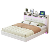 POLSTERBETT 160/200 cm Beige mit USB-Steckdose und LED-Beleuchtung - Beige, Textil (160/200cm) - OKWISH