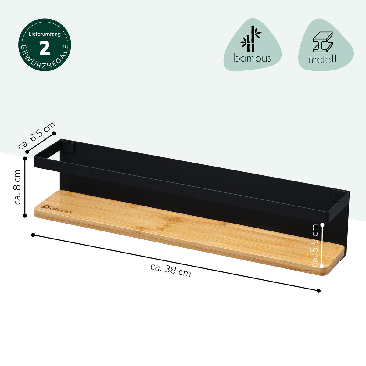 GEWÜRZREGALE 2er Set, Metall, schwarz - Schwarz, Metall (38/8/6.5cm) - eluno