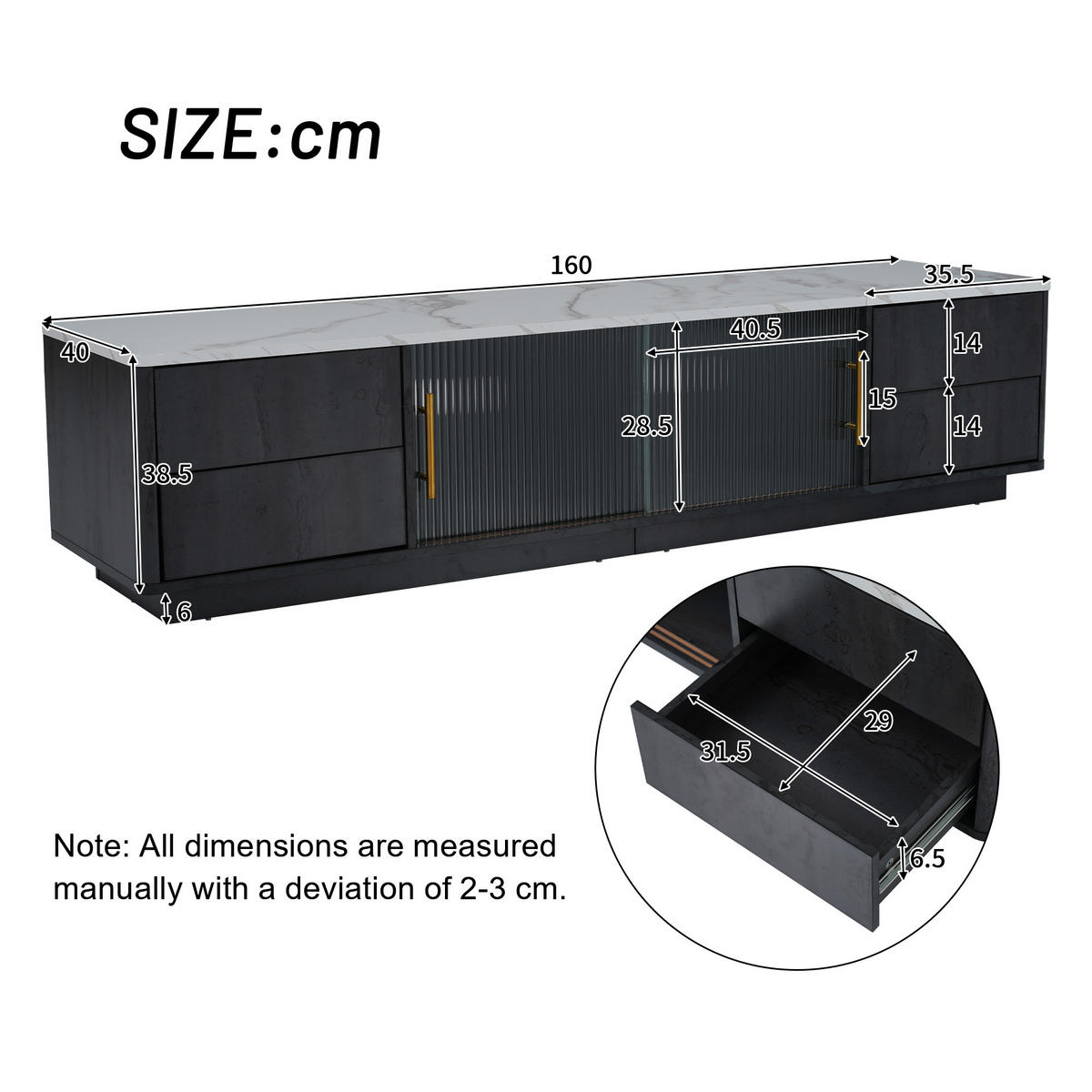 TV-SCHRANK Grau und Schwarz 160/40/44,5 cm - Schwarz, Holzwerkstoff (40/44.5/160cm) - Urban Meuble
