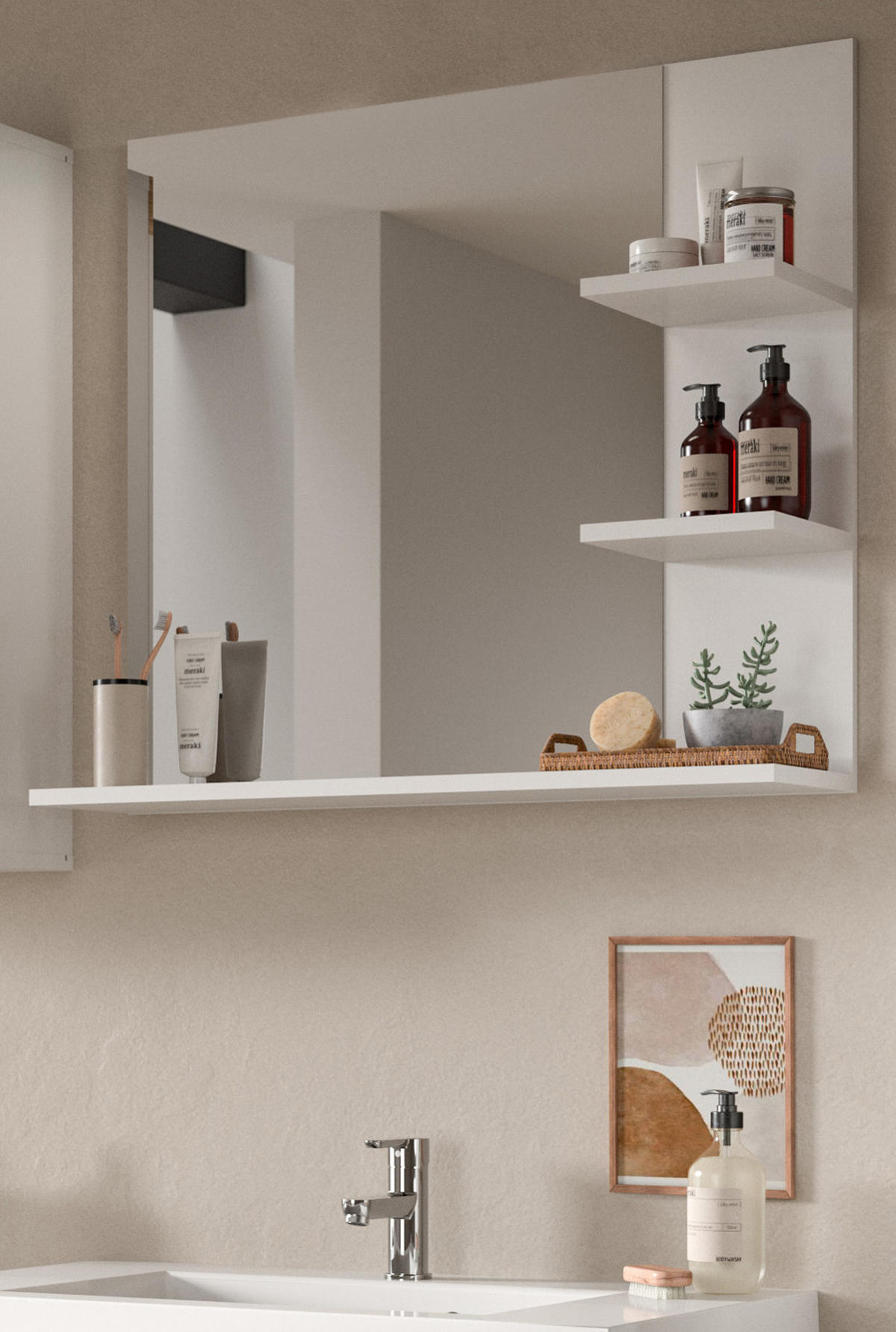 SPIEGEL Badezimmer weiß 80 cm, Wandspiegel mit Regal - Weiß, Holzwerkstoff/Metall (82/56/34cm) - Inn.Furn