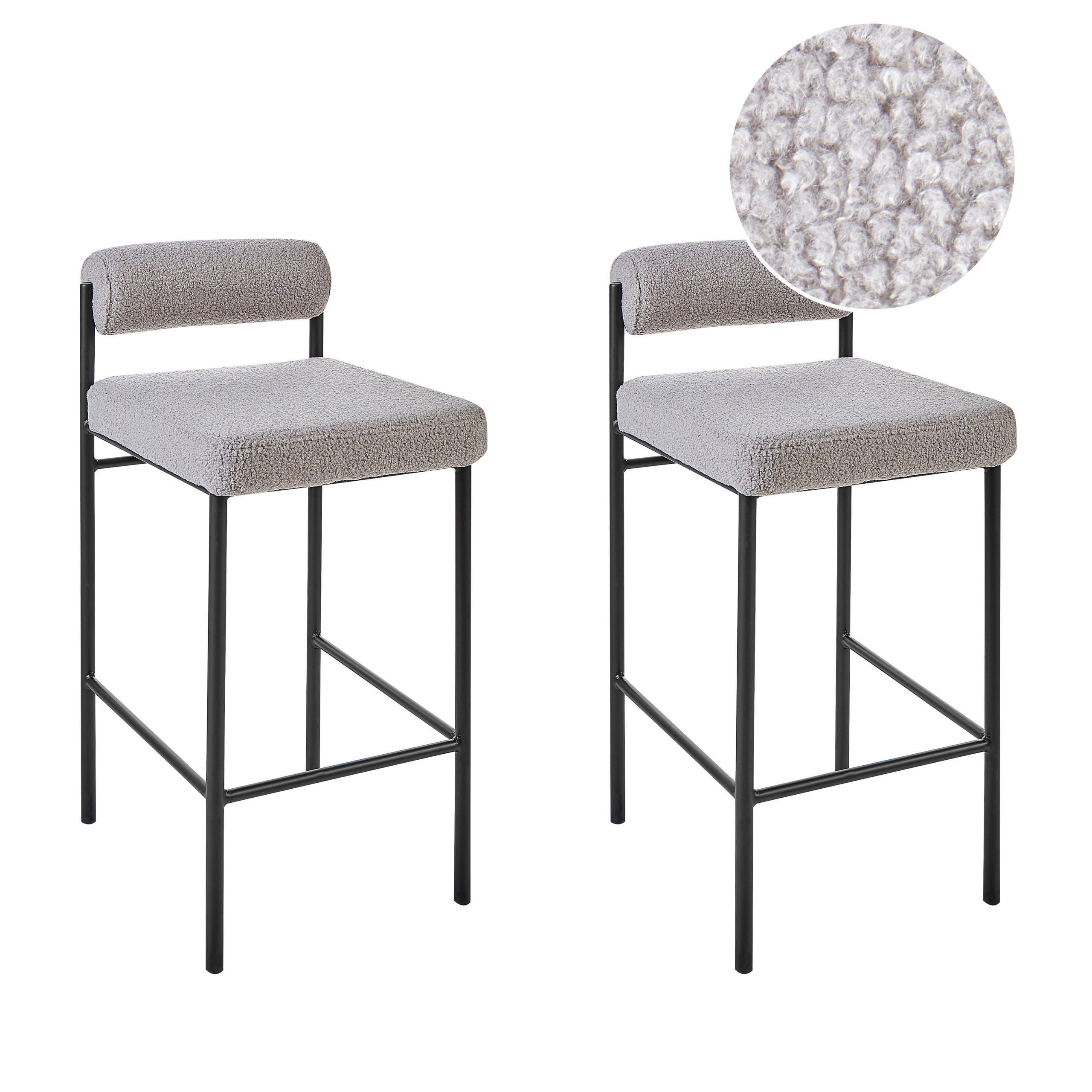 BARSTÜHLEN 2er-Set Bouclé Grau Amaya - Grau, Textil (42/82/42cm) - Beliani