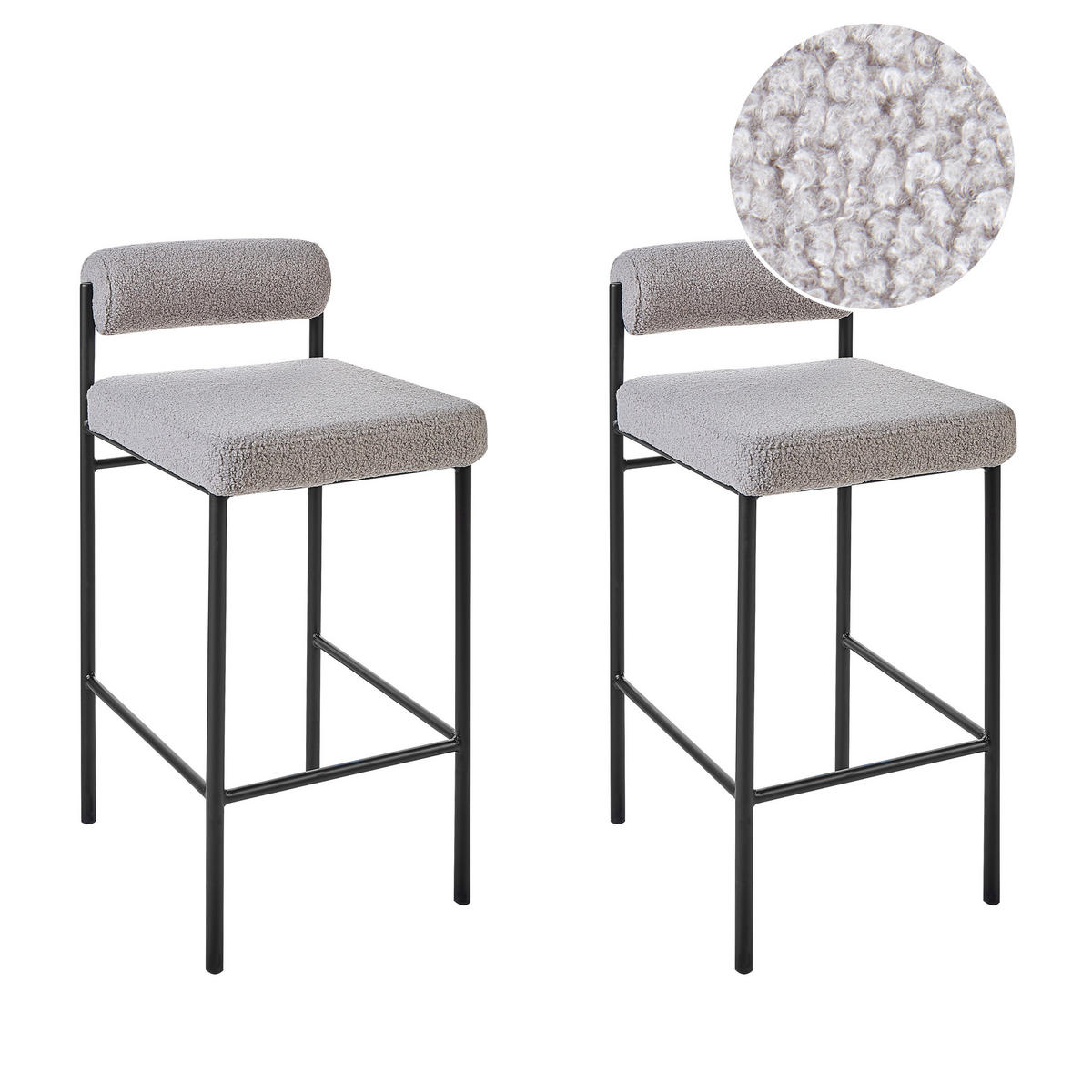 BARSTÜHLEN 2er-Set Bouclé Grau Amaya - Grau, Textil (42/82/42cm) - Beliani