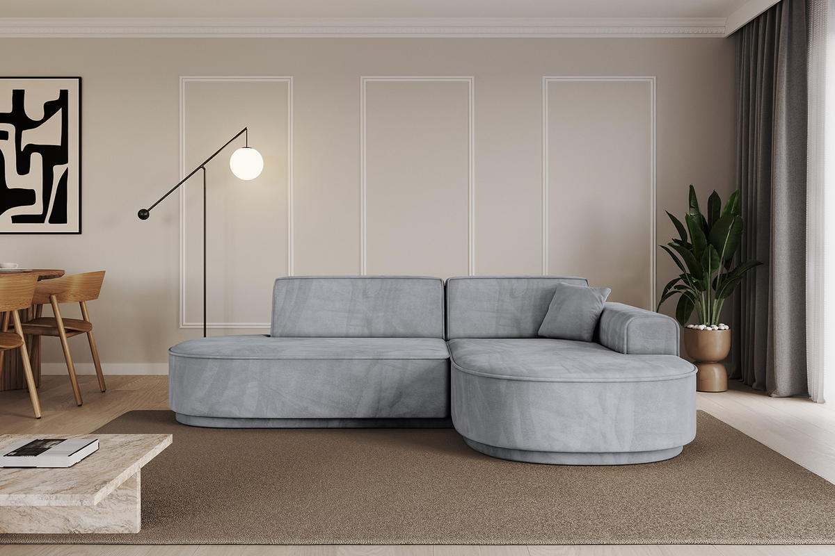 ECKSOFA Ottomane Rechts MARI-L1-v3 - 243x171x83 cm Grau Velours - Schwarz/Grau, Holzwerkstoff/Kunststoff (171/243cm) - ALTDECOR