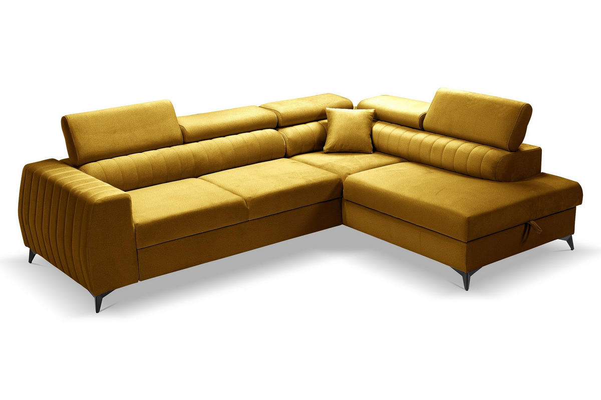 ECKSOFA PIERO L Rechts mit Schlaffunktion 195x125 Velours Gold - Goldfarben/Schwarz, Holz/Textil (203/268cm) - Muffo