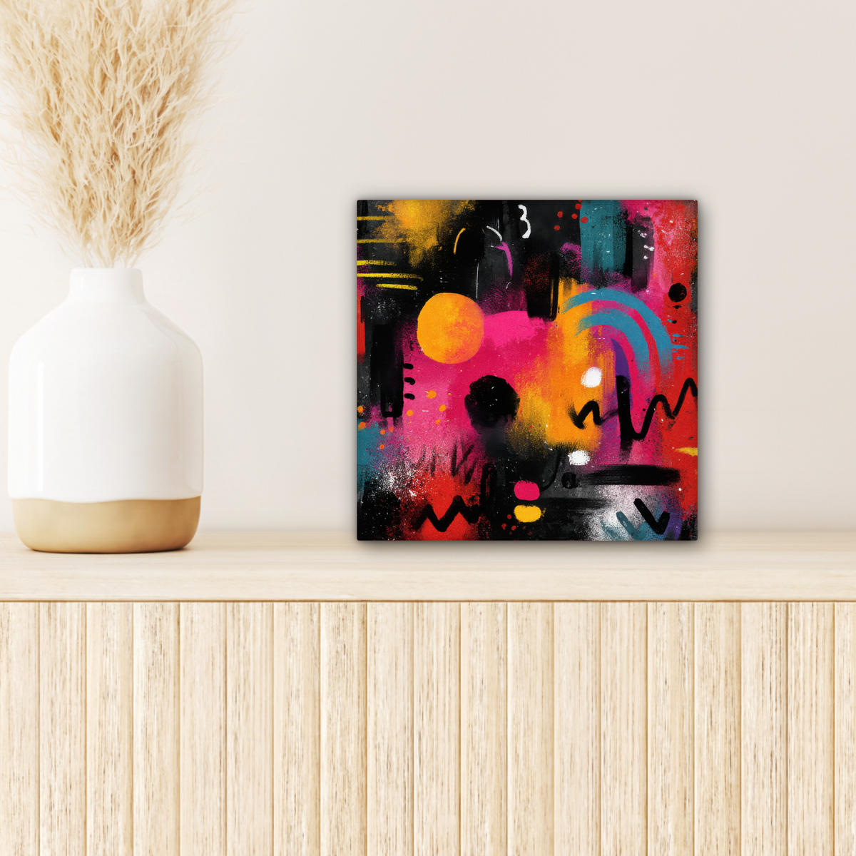 LEINWANDBILD Farbflächen - Formen - Bunt - Abstrakt Deko Wohnzimmer 20x20 cm - Pink, Textil (20/20cm) - MuchoWow