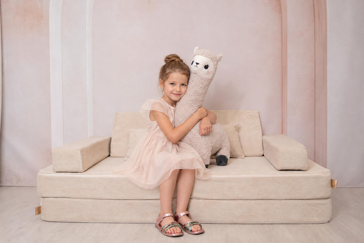 KINDERSOFA, Beige, 80x160x24cm, Cordsamt, Modular, Schaumstoff - Beige, Textil (160/24/80cm) - AngeLove
