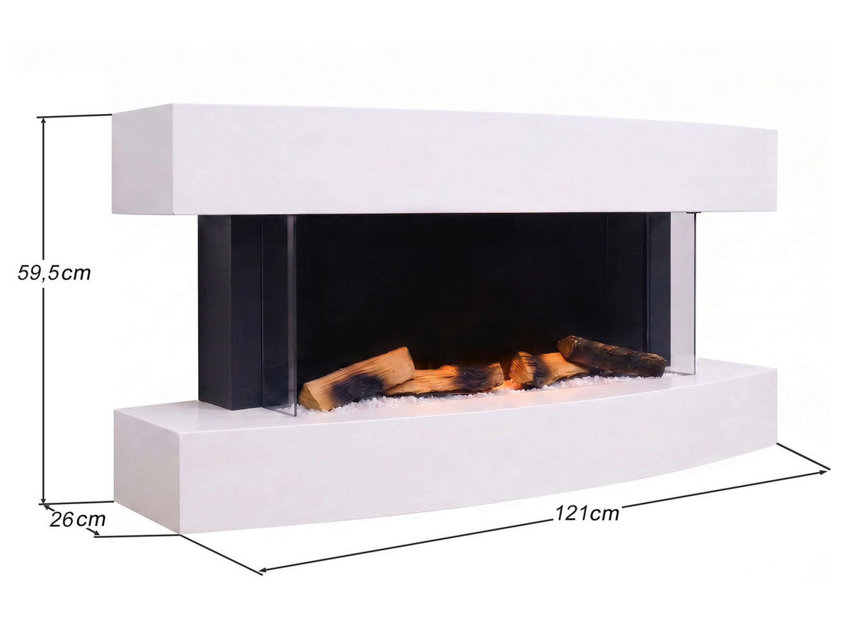 ELEKTROKAMIN Lofoten AF48 – 3D-Flammeneffekt, Heizfunktion, WLAN - Weiß, Glas/Holzwerkstoff (121/59.5/26cm) - ArtiFlame