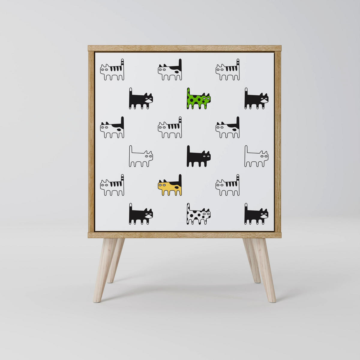 SIDEBOARD CATS COMPILATION, Grau, 57,5x42x70,5 cm, Schwarze Metall-Sternfüße - Multicolor/Schwarz, Holzwerkstoff/Metall (57.5/70.5/42cm) - SpaceRebels