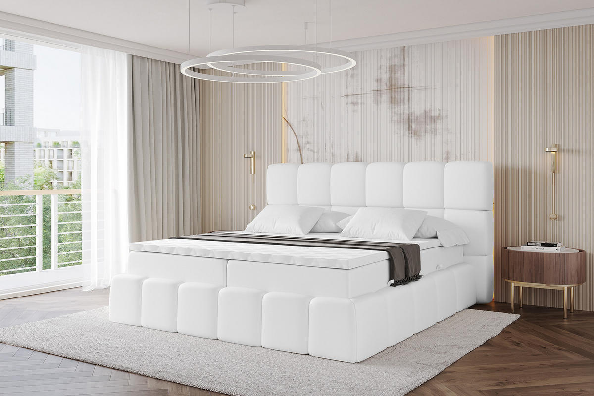 BOXBETT - AURI-H4 - 180x200 Weiß Kunstleder - Weiß, Holzwerkstoff (180/200cm) - ALTDECOR