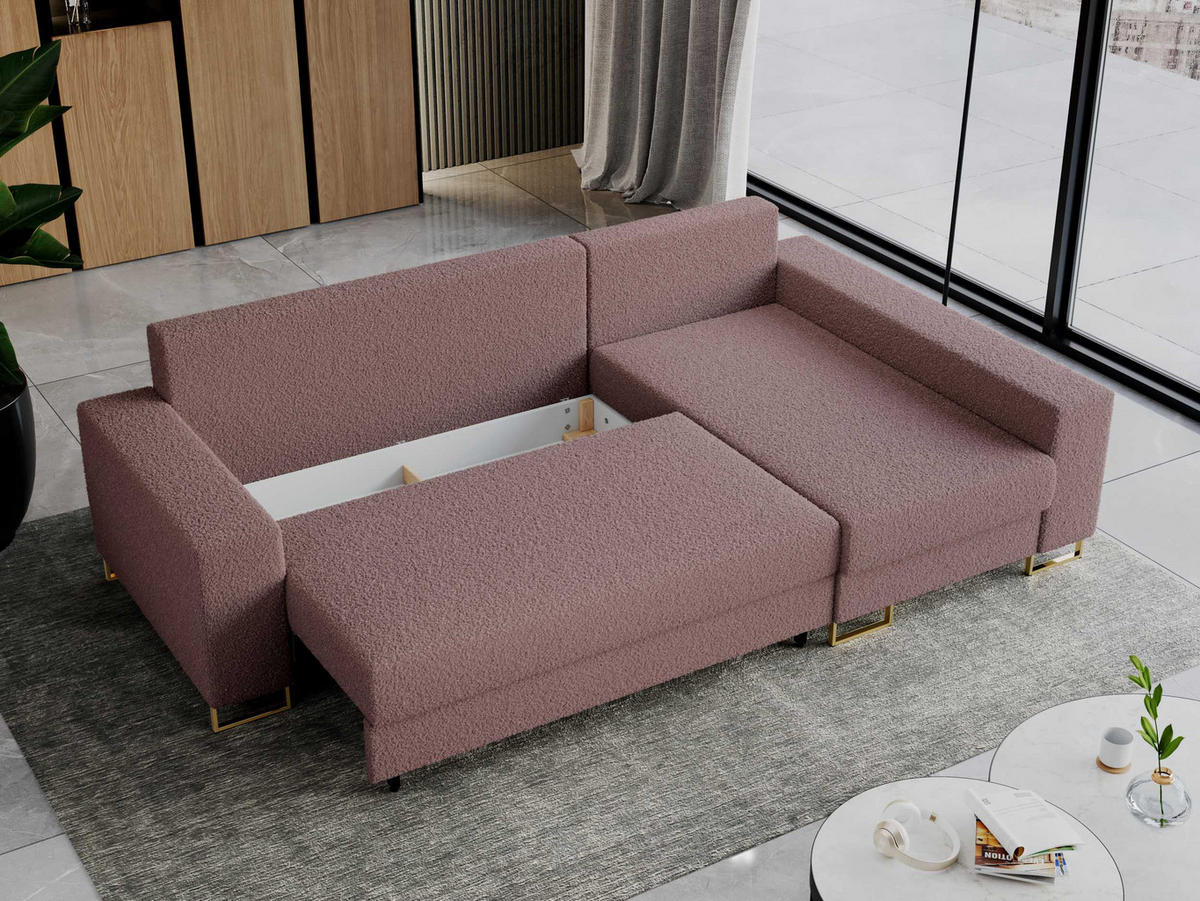 ECKSOFA Dorian Boucle Rosa - Goldfarben/Rosa, Textil/Metall (242/138cm) - MKS