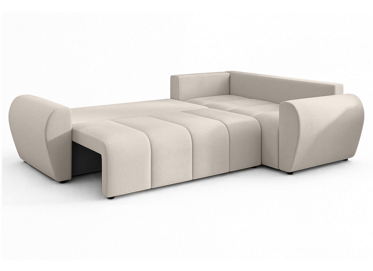 ECKSOFA L Form Malatya MAX Beige 246/145/80 cm stilvolle mit Schlaffunktion R - Beige/Schwarz, Kunststoff/Textil (235/175cm) - AX Living