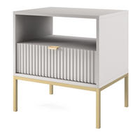 NACHTTISCH Kioto in Grau mit goldenen Beinen + goldener Griff mit geriffelter Front - Goldfarben/Grau, Holzwerkstoff/Metall (54/56/39cm) - Ravio