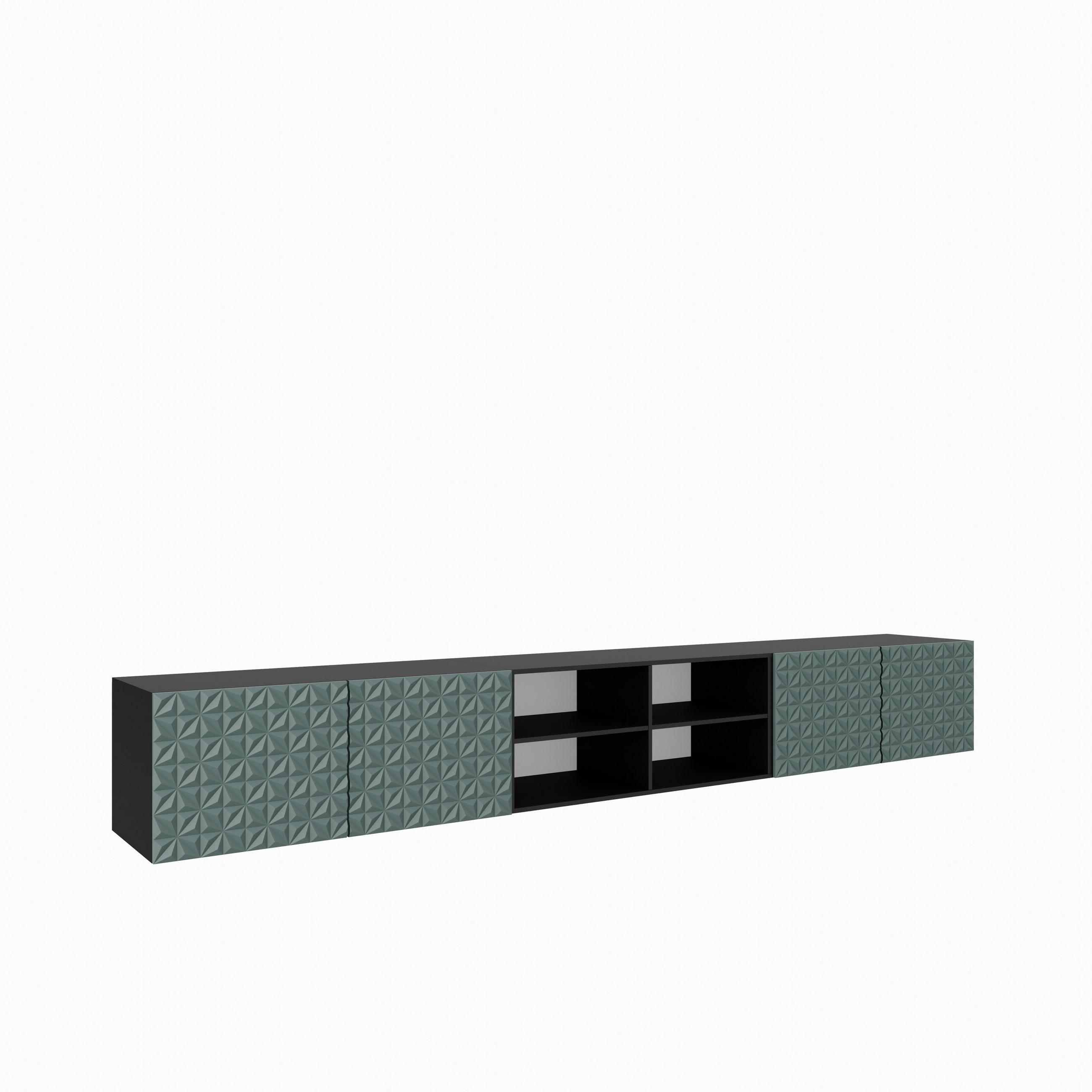 TV-SCHRANK Cali IV 300 cm, viertürig, schwarz, grün - Schwarz/Olivgrün, Kunststoff (300/41/40cm) - Margaret Hadas24