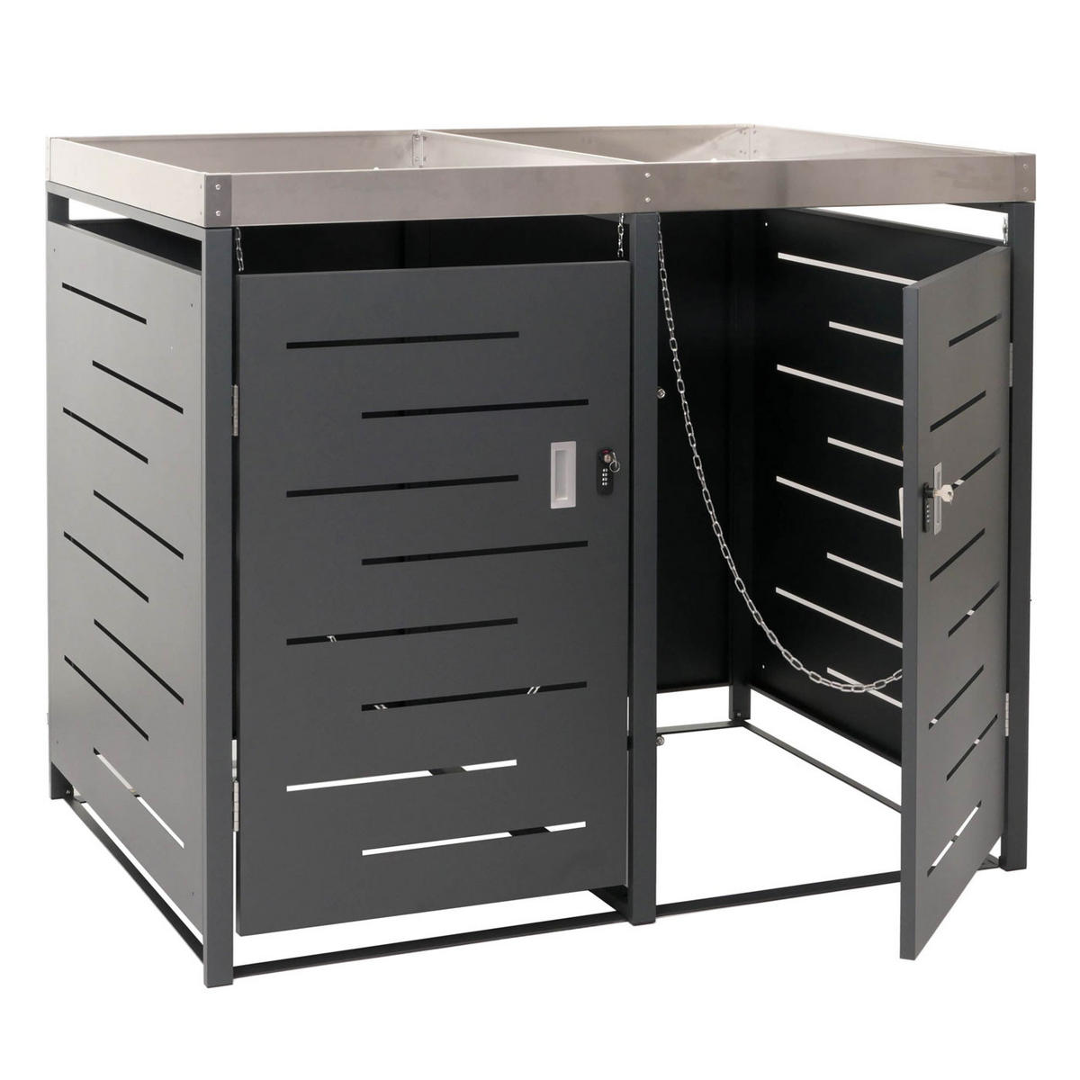 MÜLLTONNENBOX XL 2er 125x140x102cm 80-240 Liter - Anthrazit, Metall (140/125/102cm) - PROREGAL