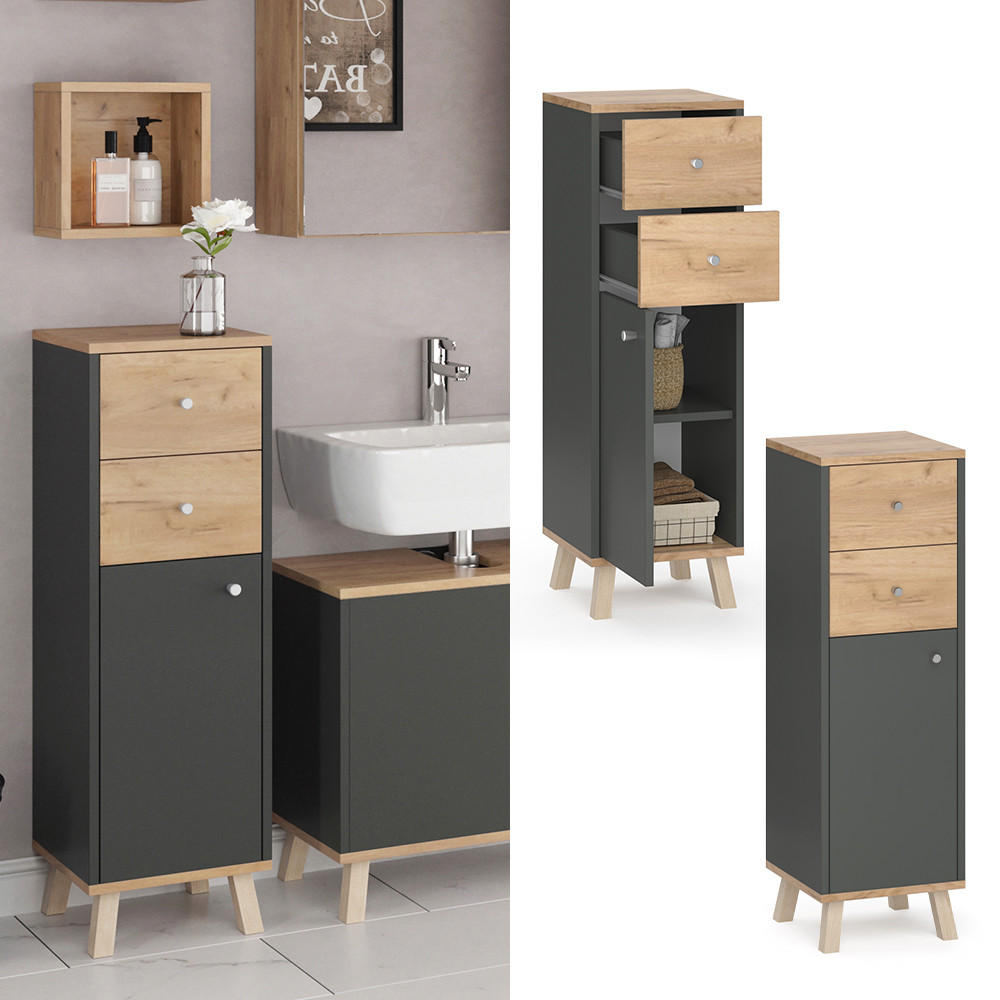 MIDISCHRANK Senyo Anthrazit 30 x 95 cm mit Schubladen - Anthrazit/Eiche Wotan, Holzwerkstoff (30/95/30cm) - Vicco