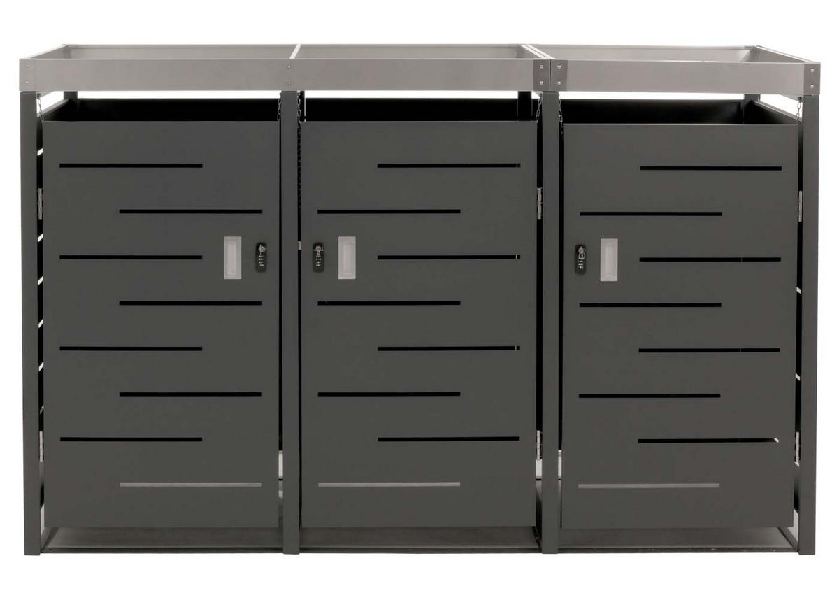 MÜLLTONNENBOX 3er 125x198x84cm 80-240 Liter - Anthrazit, Metall (198/125/84cm) - PROREGAL