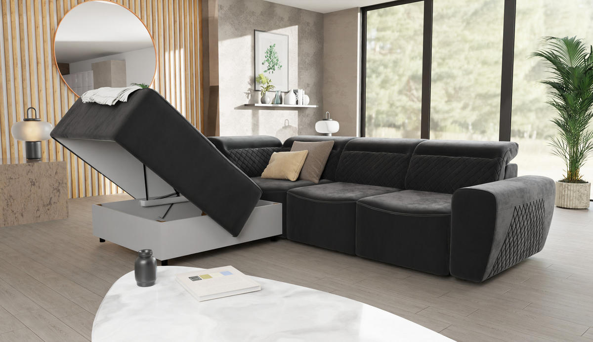 ECKSOFA Reid Schwarz Samt - Schwarz, Holz/Kunststoff (273/224cm) - S-Style Möbel