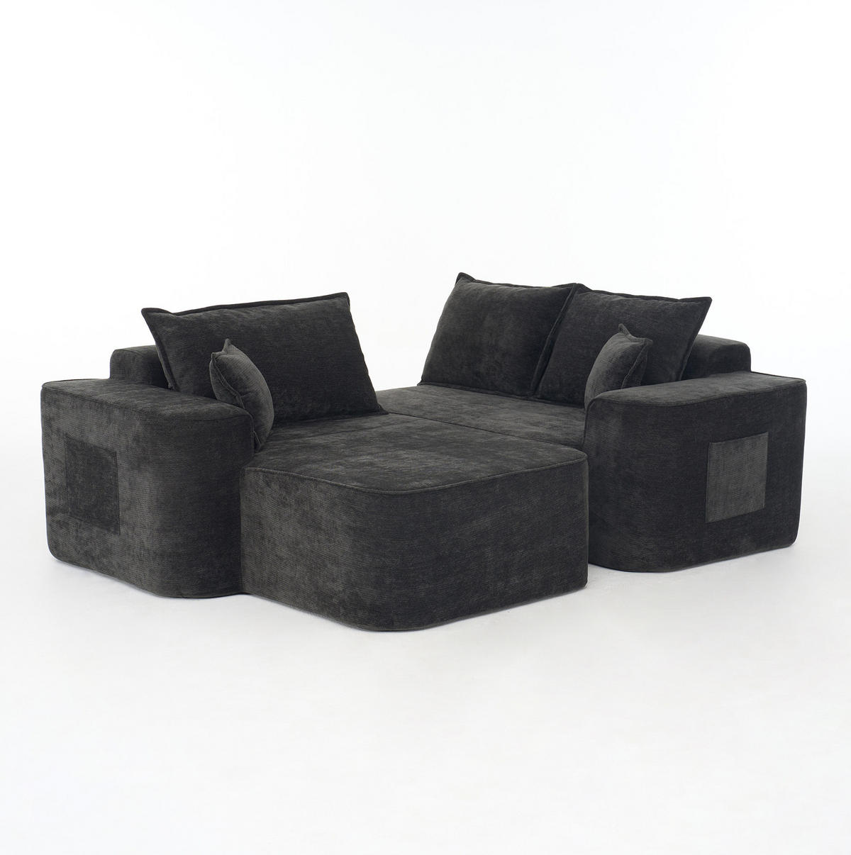 ECKSOFA 262/144/65 cm schwarz aus Chenille mit Chaiselongue und modularem Design - Schwarz, Textil (144/262cm) - OKWISH
