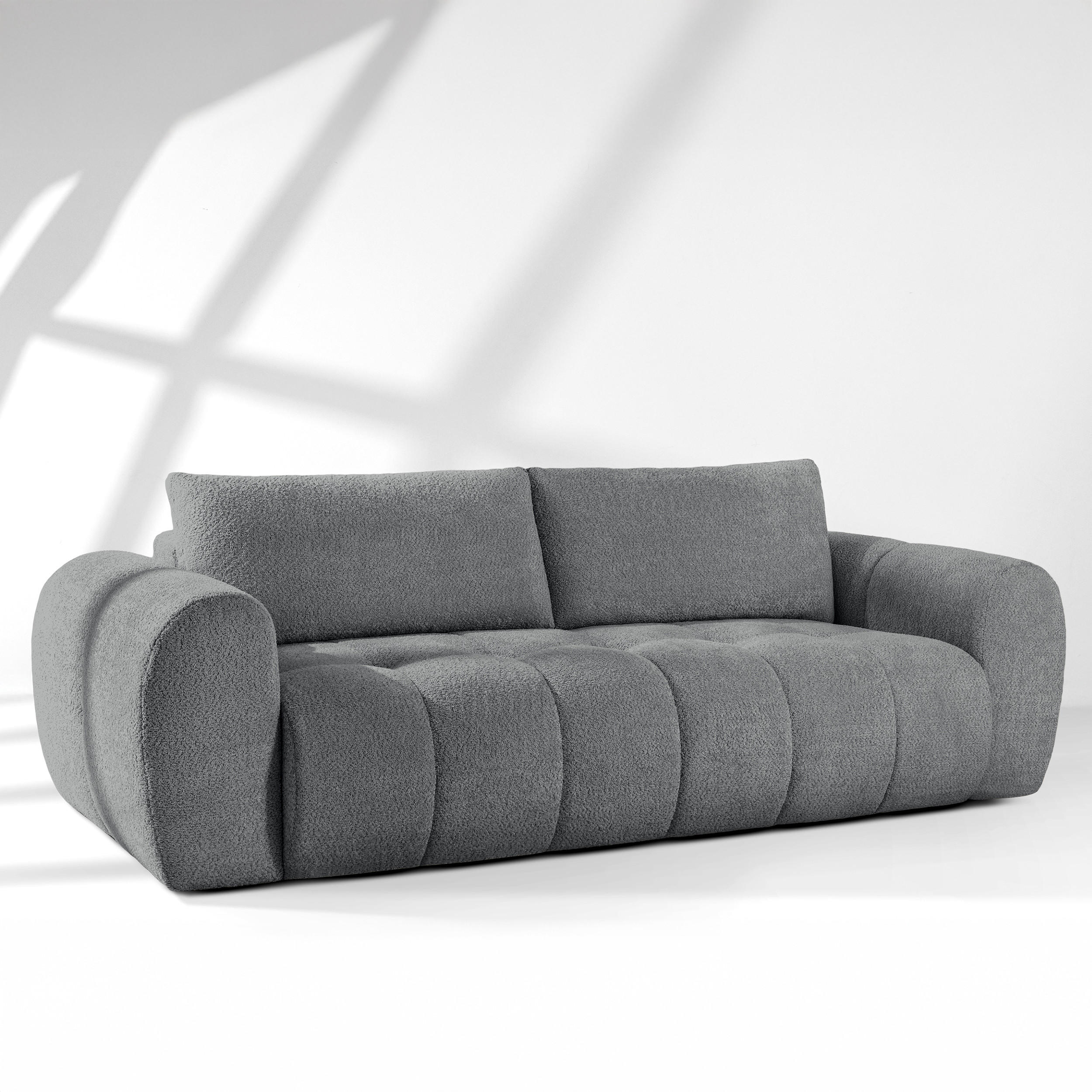 EINZELSOFA LIRA, Dunkelgrau, Bouclé - Dunkelgrau, Holz/Holzwerkstoff (256/84/112cm) - KONSIMO®