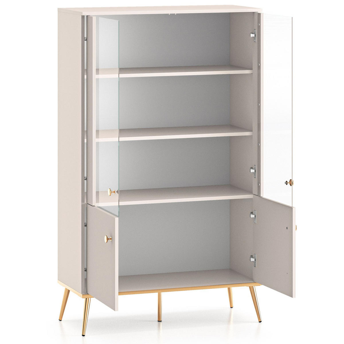 GLASVITRINE FRALIA,Creme - Creme, Glas/Holzwerkstoff (92/152/40cm) - KONSIMO®